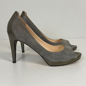 Cole Haan Gray Suede & Patent Leather Platform Peep Toe Heels 10